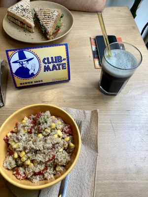 Quinoa bowl, avocado toast and charcoal lemonade   at VeZa in Belgrade