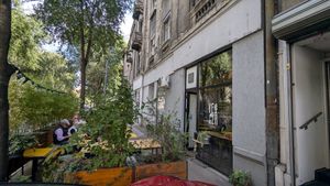 The outside -- nice the enjoy the outdoor seating when the weather cooperates at VeZa in Belgrade