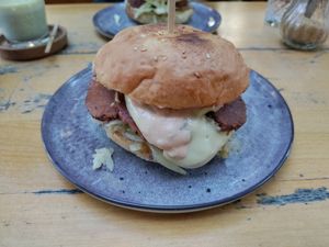 Very messy but delicious seitan sandwich at VeZa in Belgrade