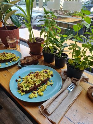 Tofu scramble and banana bread = great breakfast combo at VeZa in Belgrade