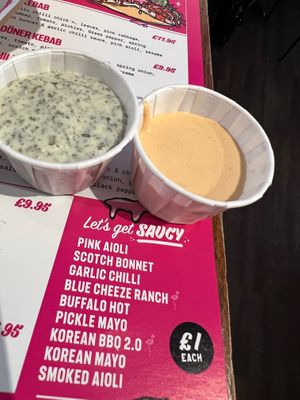 Choice of sauces/dips. I opted for blue cheese and smoked alioli at Döner Summer in Leeds
