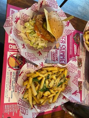 Classic burger with garlic parm fries at Döner Summer in Leeds