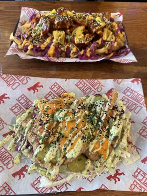 Chicken and parm doner kebab with garlic and coriander flatbread and Korean BBQ teller tray   at Döner Summer in Leeds