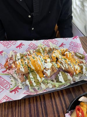 Parmigiana on flatbread. Outrageous but good. at Döner Summer in Leeds