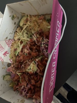 Chilli chick’n on garlic coriander flatbread   at Döner Summer in Leeds