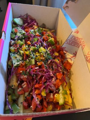 Vegan kebab on a bed of fries, great flavour and texture  at Döner Summer in Leeds