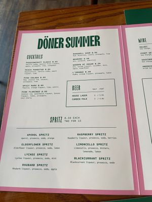 Drinks menu at Döner Summer in Leeds