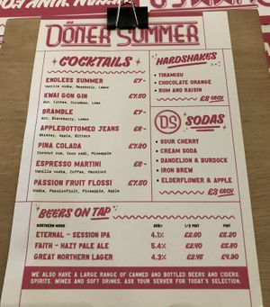 Drinks menu  at Döner Summer in Leeds
