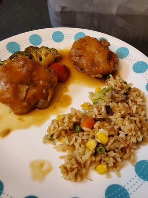 General Tso's Chicken, Sesame Chicken & Veggie Fried Rice. at Yuan Fu in Rockville