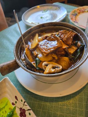 veggie "duck" with basil and ginger in hot pot (made from tofu skin) AMAZING at Yuan Fu in Rockville
