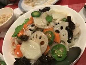 Lotus root dish with white sauce, incredible flavor and no oil wonderful dish!  at Yuan Fu in Rockville