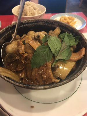 Veggie duck with basil in hot pot at Yuan Fu in Rockville