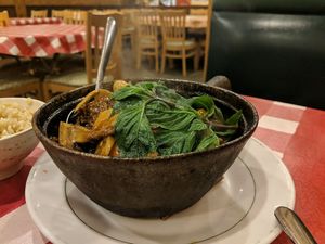 Duck garlic and basil hotpot at Yuan Fu in Rockville