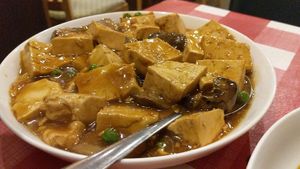 Braised tofu with mushrooms (too saucy for me) at Yuan Fu in Rockville