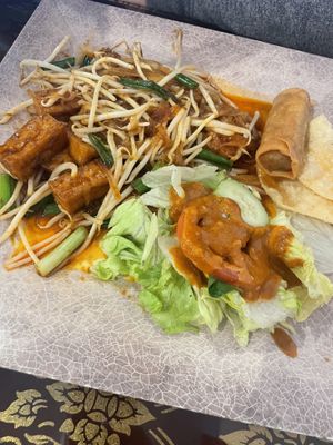 Pad Thai. A little disappointing. More bean sprout than noodle. Ask for no egg    at The Basil in Carson City