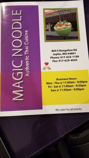 Menu cover address phone at Magic Noodle in Joplin