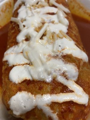 “Beef” wet burrito with red sauce. Amazing!  at SoyMexican in Las Vegas