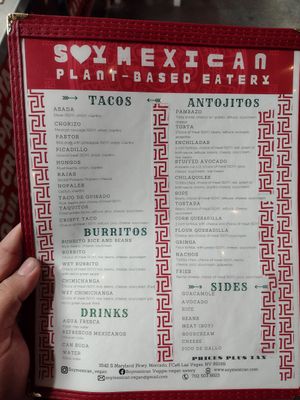 Menu at SoyMexican in Las Vegas