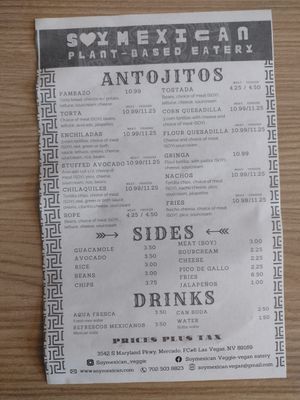 Menu and prices at SoyMexican in Las Vegas