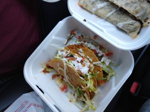Hard tacos nopales rajas and picadillo at SoyMexican in Las Vegas