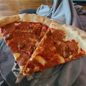 Impossible pepperoni & Beyond Sausage pizza! at Pizza My Heart in Monterey