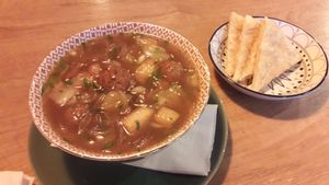 Mongolian soup with meat balls at Veganaa in Berlin