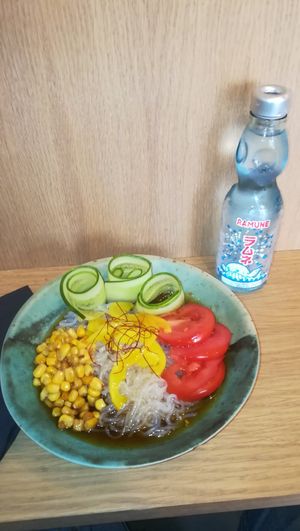 Hiyashi Chuka + Ramune drink. at Mori Cafe in Paris