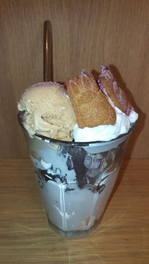 Kinako soya ice-cream, sweet whipped cream and cakes. at Mori Cafe in Paris