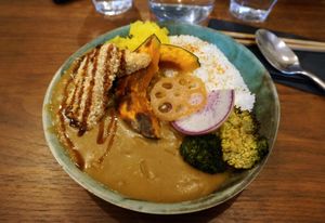 Curry w/extra breaded tofu at Mori Cafe in Paris