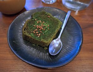 Ceremonial matcha cake at Mori Cafe in Paris