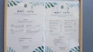 Dishes menu at Mori Cafe in Paris