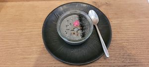 Riz au lait au sésame noir et Genmai. at Mori Cafe in Paris