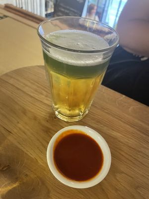 Beer with matcha  at Mori Cafe in Paris