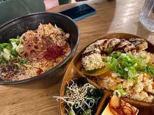 Tantanmen and bento box at Mori Cafe in Paris