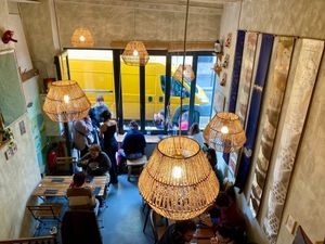 A view from the upstairs tables at Mori Cafe in Paris