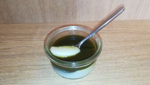 Flan with sakura sauce. at Mori Cafe in Paris