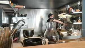 Small kitchen but great cooker. at Mori Cafe in Paris