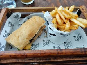 Philly cheese steak with smokey fries at Planticeria in Panama City