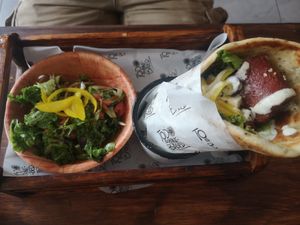 Plantigyro 🌯 with side salad instead of fries at Planticeria in Panama City