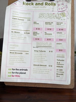 Sushi bar Rock and Rolls menu at Planticeria in Panama City