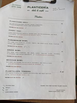 Menu at Planticeria in Panama City