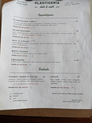 Menu at Planticeria in Panama City
