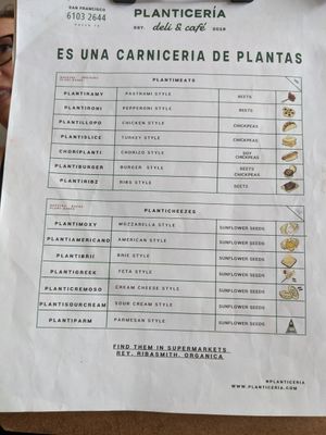 Menu at Planticeria in Panama City