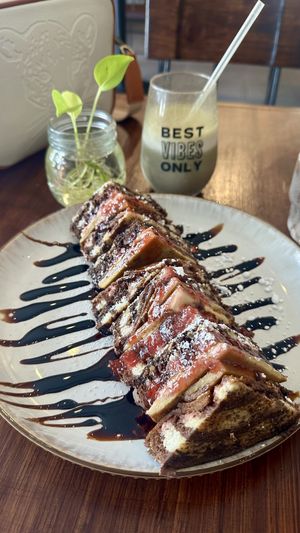 Monte Cristo $10 - cacao bread, plantichicken, plantironi, plantibrii, jam, and sugarcane honey  at Planticeria in Panama City
