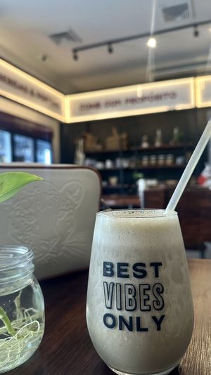 “Pink” Matcha with soy milk. $5.  at Planticeria in Panama City