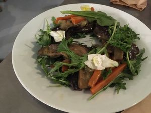 Roasted carrots and eggplant with rucula and miso dressing  at Damas in Lisbon