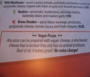 Brixx vegan option menu listing at Brixx Wood Fired Pizza in Wilmington