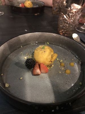 The dessert as part of the vegan menu: mango icecream - very good after the spicy mains at Le Bua Plaza in Eindhoven