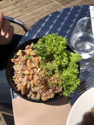 Bulgur salad with walnuts, chickpea's and pomegranate.  at Streetfood Bistro Hard & Ziel in Middelburg