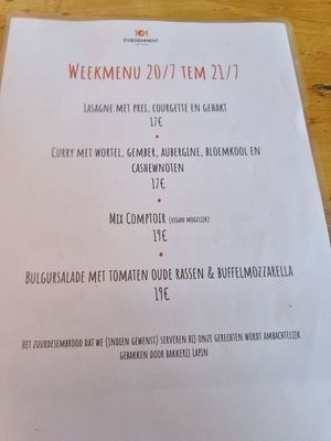 menu for that week  at Eviedemment in Ronse
